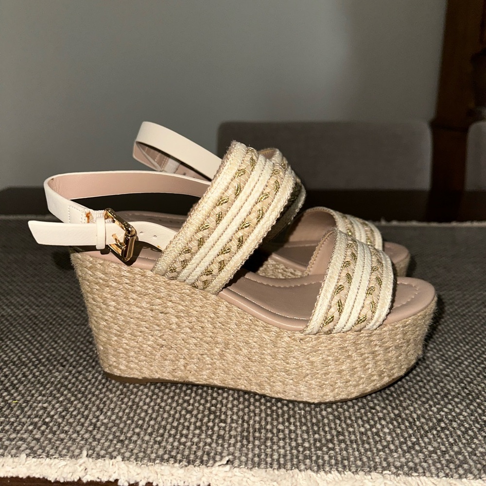 Aldo Cream and Tan Wedges with Espadrille Platform